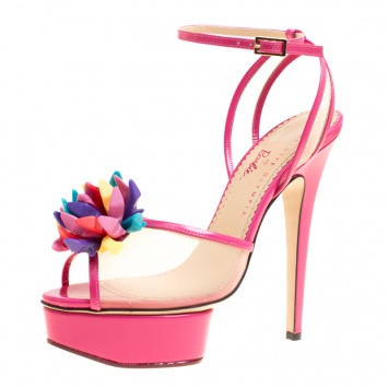 مملوكة مسبقًا Charlotte Olympia Pink Leather and Mesh Pomeline Peep Toe Platform Sandals Size 38.5