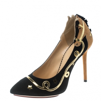 Pre Owned Charlotte Olympia Two Tone Suede Giddy Up Pumps Size 35.5