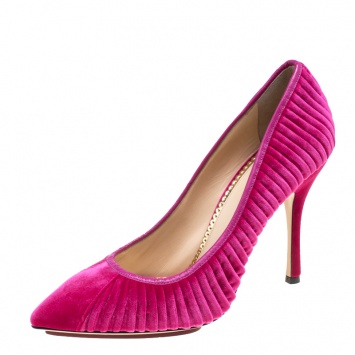 Pre Owned Charlotte Olympia Pink Pleated Velvet Bacall Pointed Toe Pumps Size 40