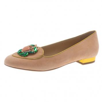Pre Owned Charlotte Olympia Pink Suede Cancer Smoking Slippers Size 38.5