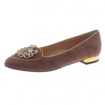 مملوكة مسبقًا Charlotte Olympia Lilac Suede Virgo Smoking Slippers Size 40