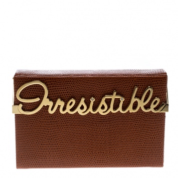 Pre Owned Charlotte Olympia Brown LIzard Embossed Leather Irresistible Vanina Clutch