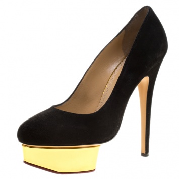 مملوكة مسبقًا Charlotte Olympia Black Suede Dolly Platform Pumps Size 38