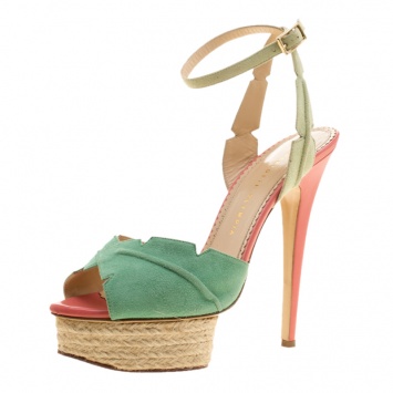 Pre Owned Charlotte Olympia Green Suede Isla Leaf Espadrille Platform Sandals Size 40