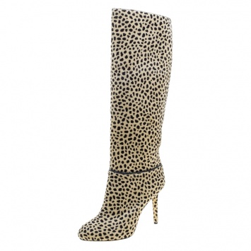 Pre Owned Charlotte Olympia Beige Leopard Print Pony Hair Corine Knee High Boots Size 40