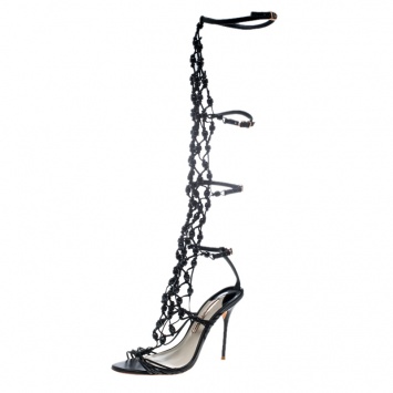 Pre Owned Sophia Webster Black Leather Arielle Beaded Woven Gladiator Sandals Size 38