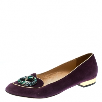 Pre Owned Charlotte Olympia Purple Suede Birthday Pisces Zodiac Flats Size 39