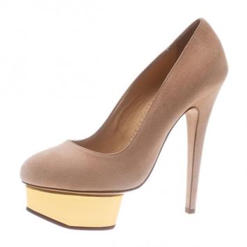 Pre Owned Charlotte Olympia Pink Suede Dolly Platform Pumps Size 36