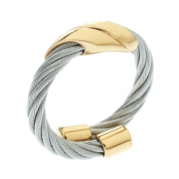 Pre Owned Charriol Gold Tone Motif Twisted Cable Silver Tone Adjustable Ring 