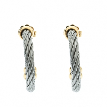 Pre Owned Charriol Twisted Cable Gold Tone & Silver Tone Hoop Earrings