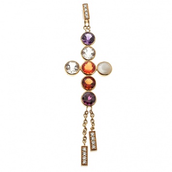 Pre Owned Chaumet ABC Collection Amour Multicolor Gemstone Diamond Cross Pendant