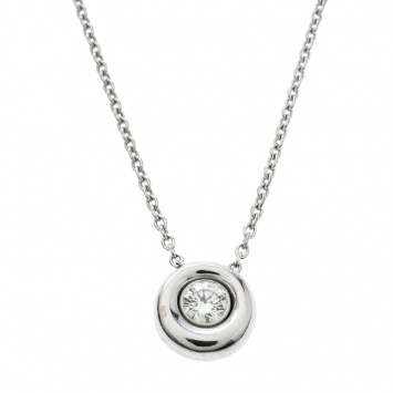 Pre Owned Chaumet Diamond Solitaire 18k White Gold Round Pendant Necklace