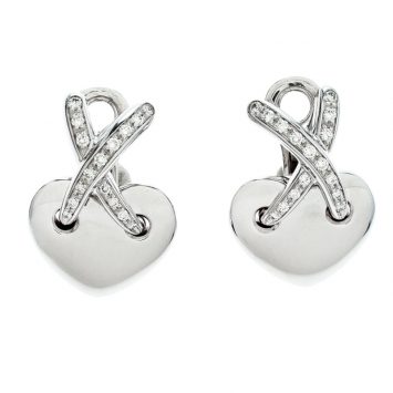 Pre Owned Chaumet X Crossover Liens Heart Diamond 18k White Gold Earrings