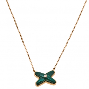Pre Owned Chaumet Jeux de Liens Diamond Malachite 18K Rose Gold Pendant Necklace