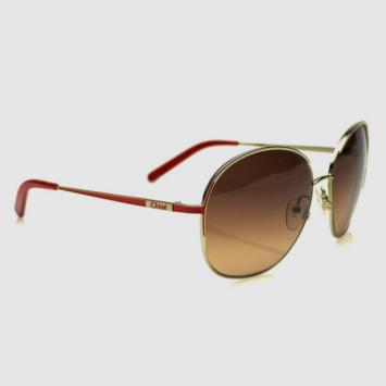 Pre Owned Chloé Gold Red CE104S Round Womens Sunglasses
