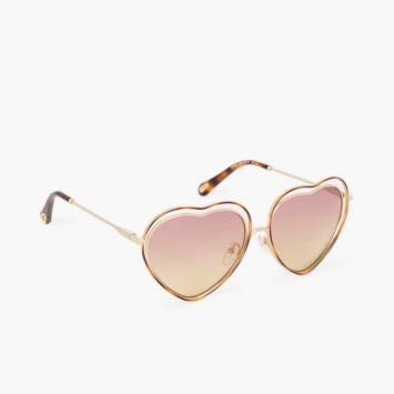 Pre Owned Chloe Gold Full Rim Heart Silver Sunglasses