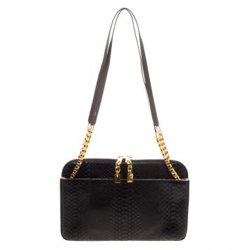 Pre Owned Chloe Black Python Lucy Shoulder Bag