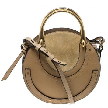 Pre Owned Chloe Beige Leather and Suede Small Pixie Round Shoulder Bag