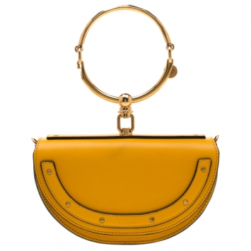 Pre Owned Chloe Mustard Leather Small Nile Minaudière Crossbody Bag