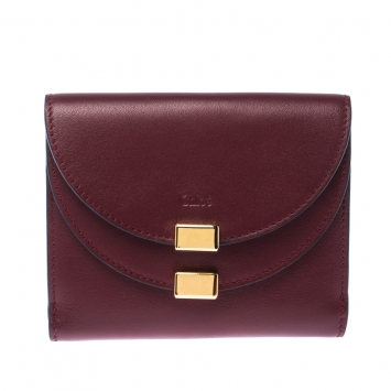 Pre Owned Chloe Burgundy Leather Drew Compact Wallet