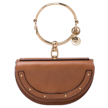 Pre Owned Chloe Tan Leather Small Nile Bracelet Minaudiere Crossbody Bag 