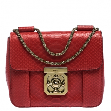 Pre Owned Chloe Red Python Small Elsie Shoulder Bag
