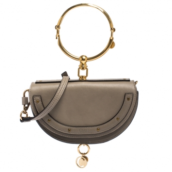Pre Owned Chloe Grey Leather Small Nile Bracelet Minaudiere Crossbody Bag 