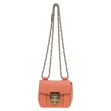 Pre Owned Chloe Peach Leather Mini Elsie Crossbody Bag