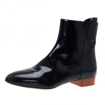 Pre Owned Chloe Black Patent Leather Ankle Boots Size 38.5
