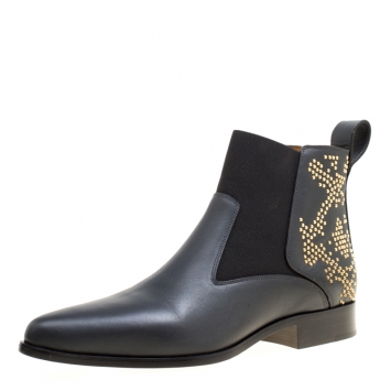 Pre Owned Chloe Black Leather Glamour Studded Chelsea Boots Size 39