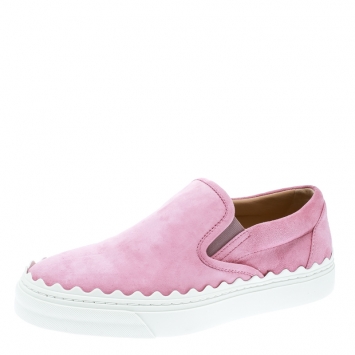 Pre Owned Chloe Light Pink Suede Ivy Scallop Slip On Sneakers Size 36