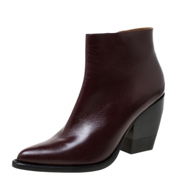 Pre Owned Chloé Burgundy Leather Rylee Pointed Toe Ankle Boots Size 42