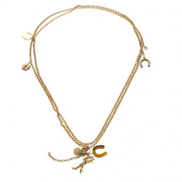 Pre Owned Chloe Horse Shoe Gold Tone Double Layer Charm Necklace