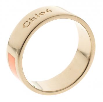 Pre Owned Chloe Holly Peach Enamel Gold Tone Ring Size 52
