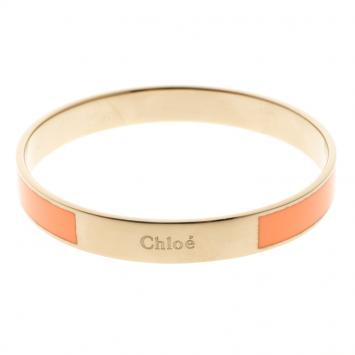 Pre Owned Chloe Holly Peach Enamel Gold Tone Bangle Bracelet S