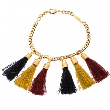 Pre Owned Chloe Lynn Multicolor Tassel Gold Tone Bracelet 