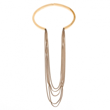 Pre Owned Chloe Layered Chain Gold Tone Hinged Statement Necklace