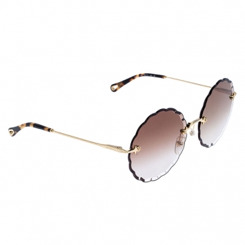 Pre Owned Chloé Gold/ Brown Gradient  Rosie Flower CE142S Round Sunglasses