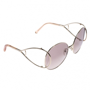 Pre Owned Chloé Rose Gold Tone/Peach Gradient CE124S Round Sunglasses