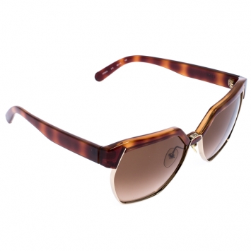 Pre Owned Chloe Brown Gradient Dafne Geometric Metal Mix Sunglasses