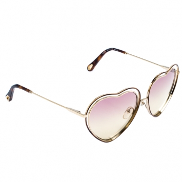 Pre Owned Chloe Gold/Pink Brown Gradient CE131S Heart Shape Sunglasses