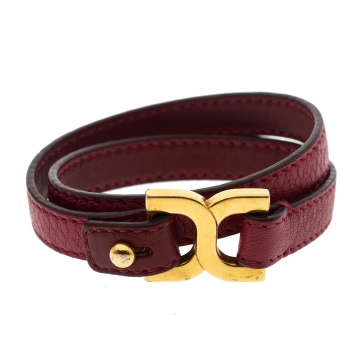 Pre Owned Chloe Red Leather Double Wrap Bracelet