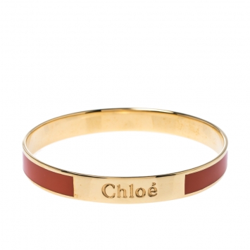 Pre Owned Chloé Orange Enamel Gold Tone Holly Bangle Bracelet