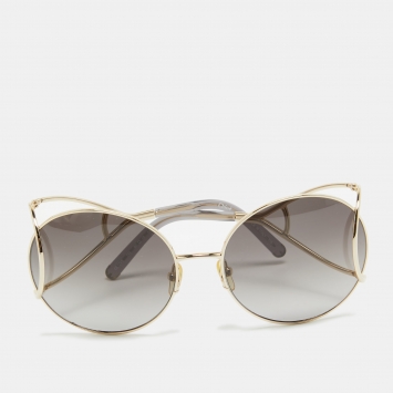 Pre Owned Chloé Grey/Gold Gradient CE124S Round Sunglasses