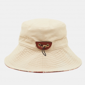 Pre Owned Chloe Beige Logo Print Nylon Bucket Hat
