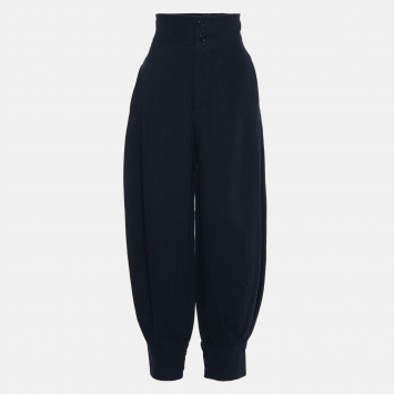 Pre Owned Chloe Navy Blue Linen Blend High Waist Pleated Pants M