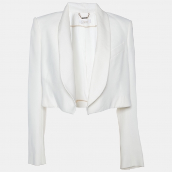 Pre Owned Chloe Off White Crepe Slovakia Crop Blazer M