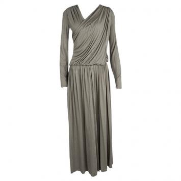 Pre Owned Chloe Grey Draped V-Neck Wide Leg Jumpsuit M