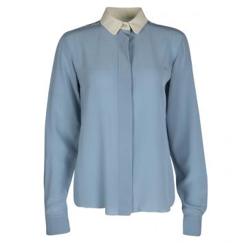 Pre Owned Chloe Sea Spray Blue Contrast Club Collar and Cuff Silk Shirt S