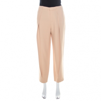 Pre Owned Chloe Pale Pink Crepe Contrast Piping Detail Carrot Fit Trousers M